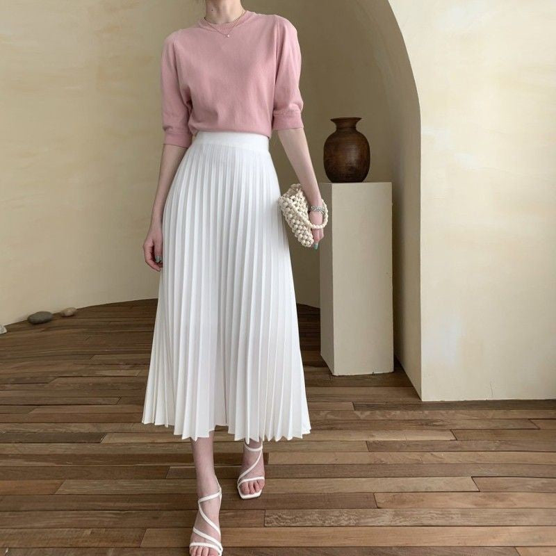 Falda Plisada Midi – Blanco