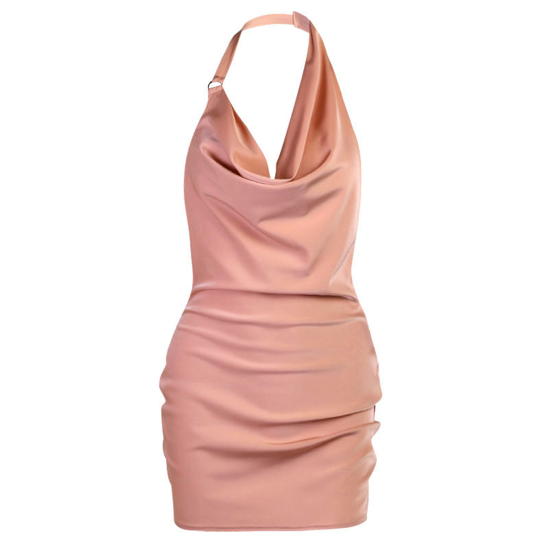 Vestido de Satén Halter Escote Drapeado – foto 4