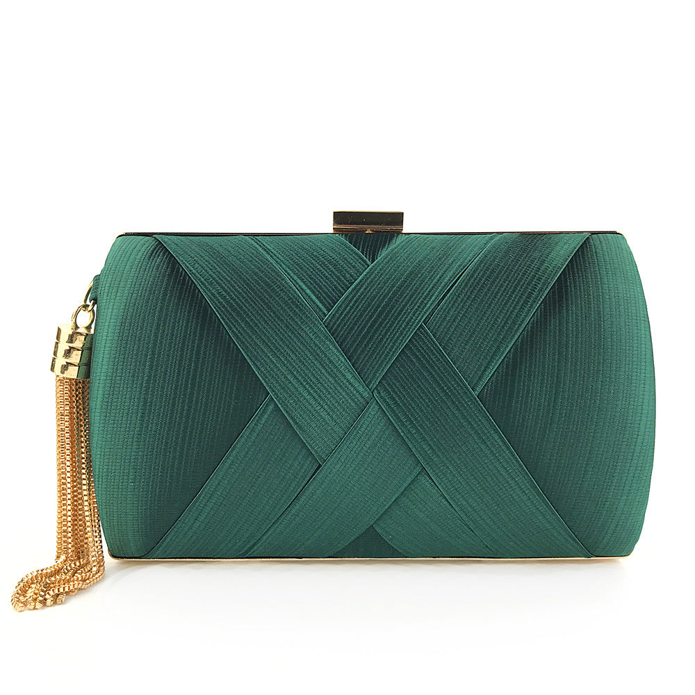 Clutch de Fiesta de Satén con Borla – Verde botella
