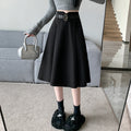 Falda Midi Evasé de Paño – Negro