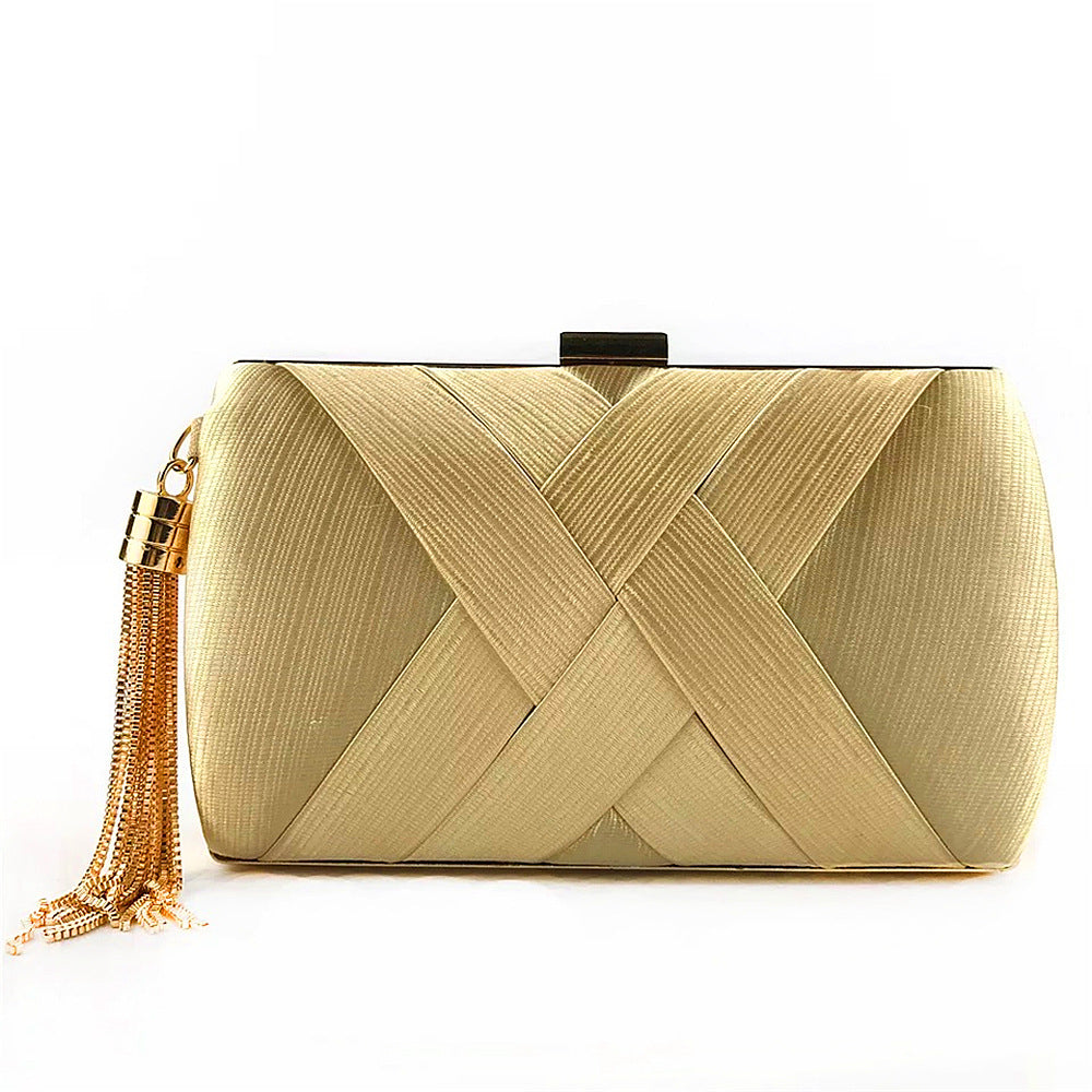 Clutch de Fiesta de Satén con Borla – Dorado