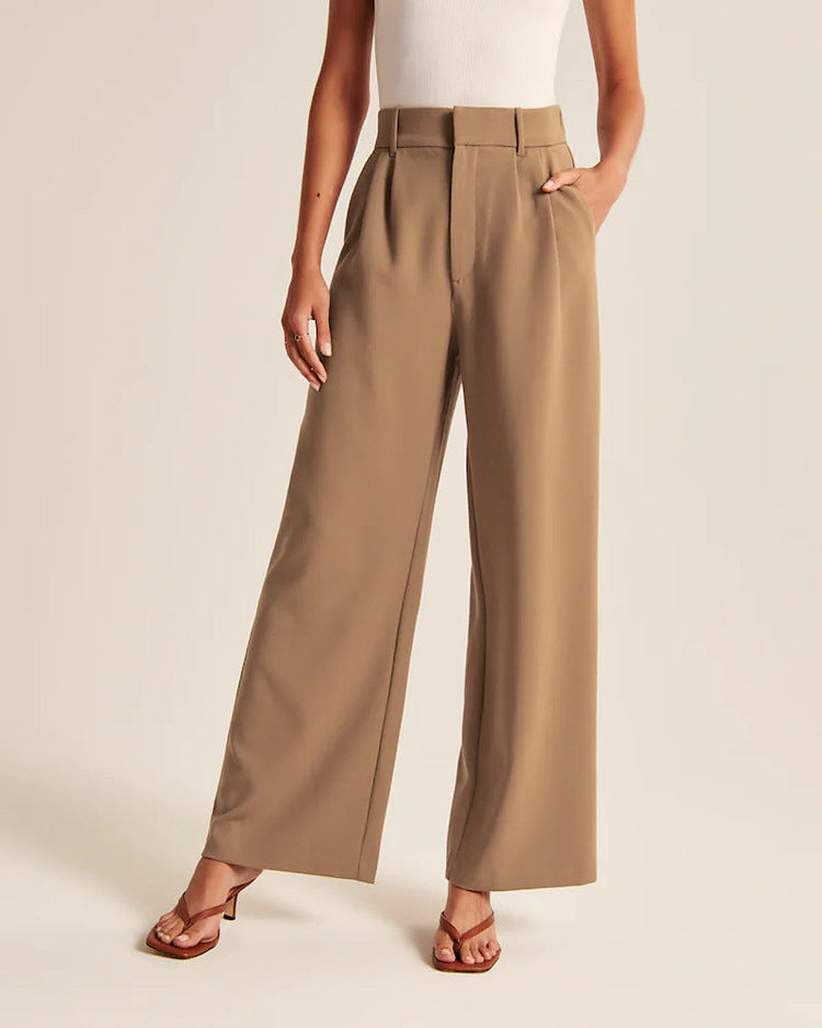 Pantalón Ancho de Tiro Alto – Camel