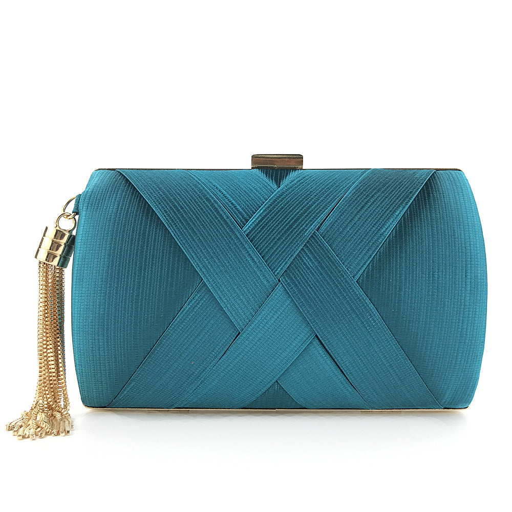 Clutch de Fiesta de Satén con Borla – Azul petróleo