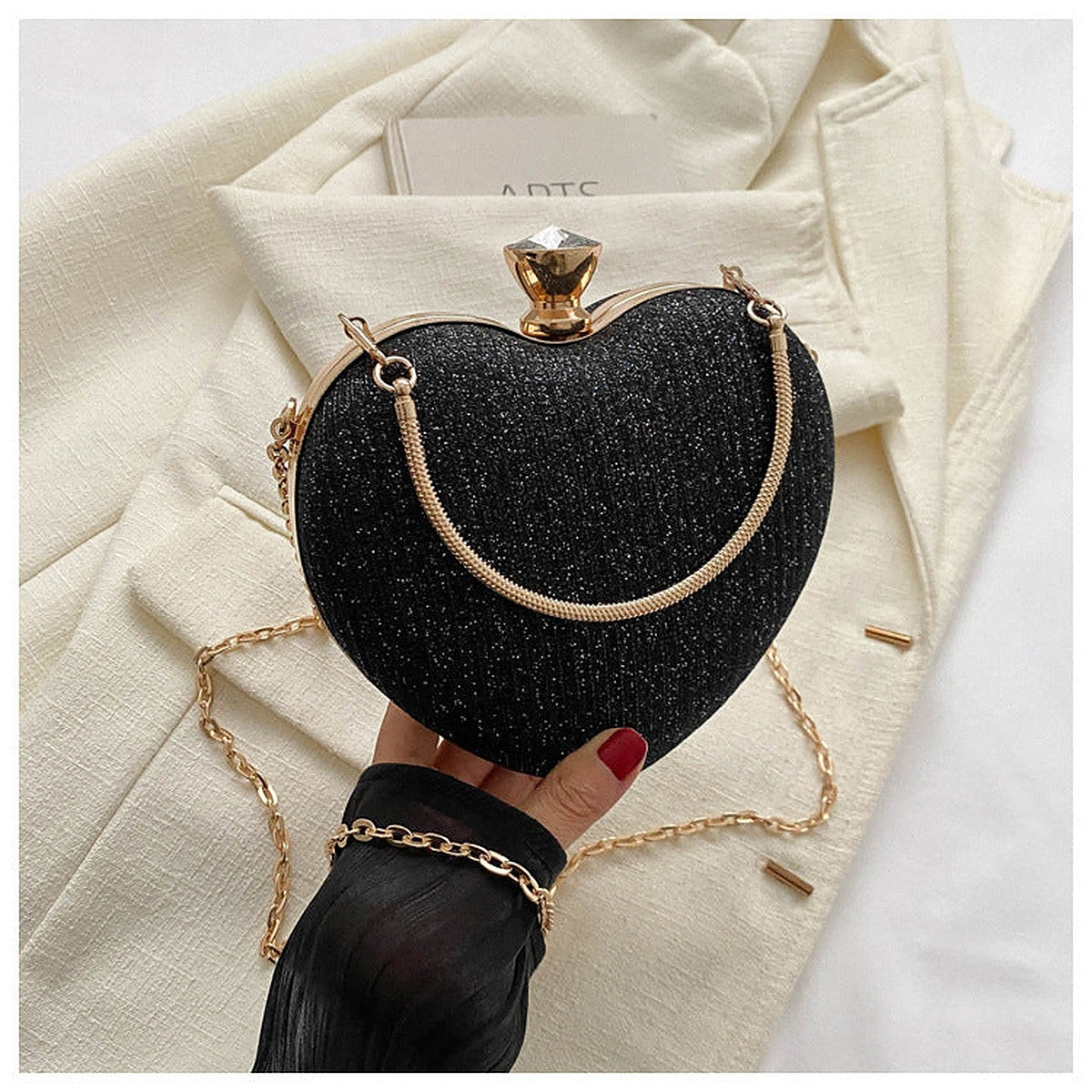 Bolso de Fiesta Joya Corazón – Negro