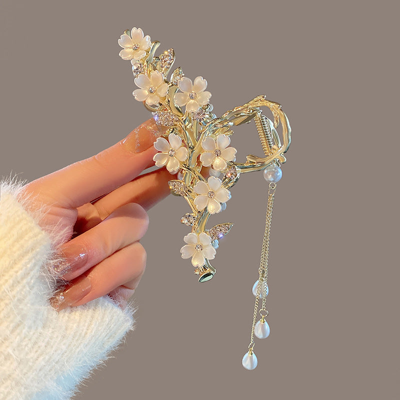 Pinza de Pelo de Flores con Perlas y Flecos – foto 2
