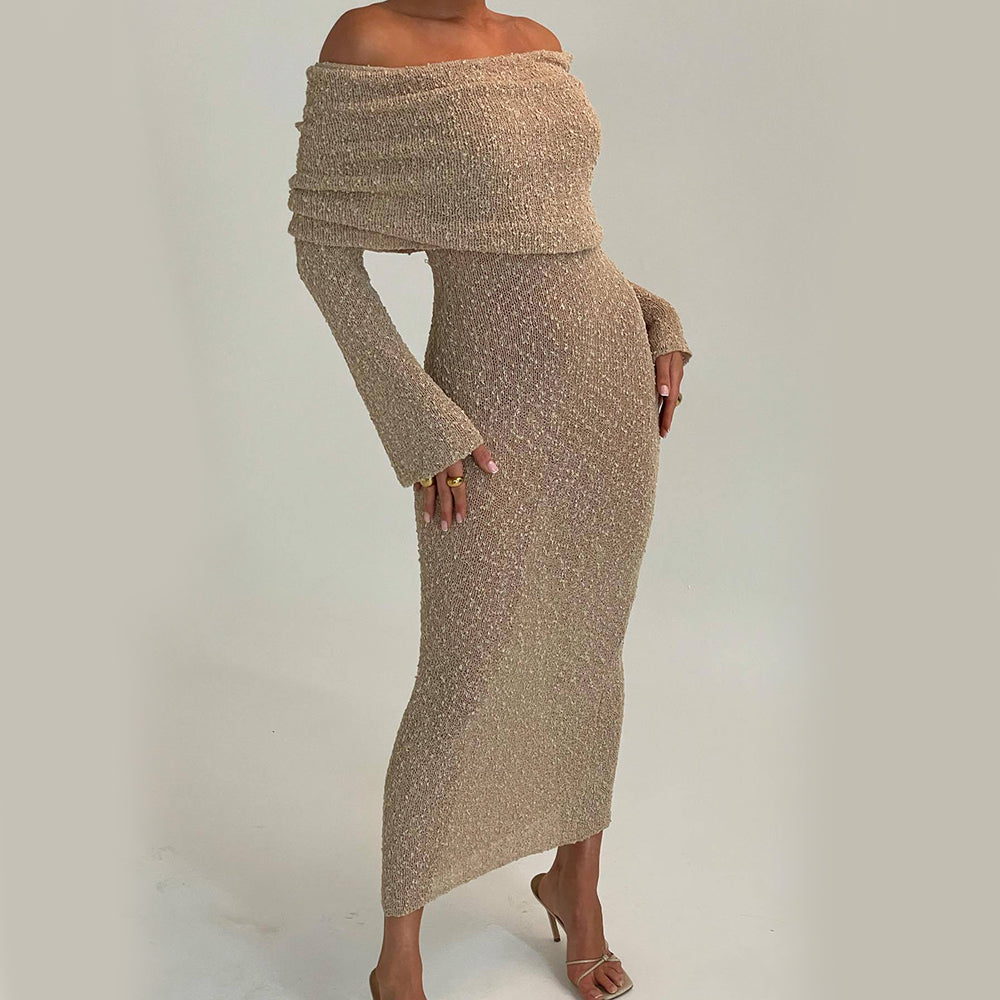 Vestido de Punto Hombros Descubiertos – Beige