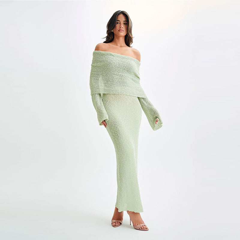 Vestido de Punto Hombros Descubiertos – Verde botella
