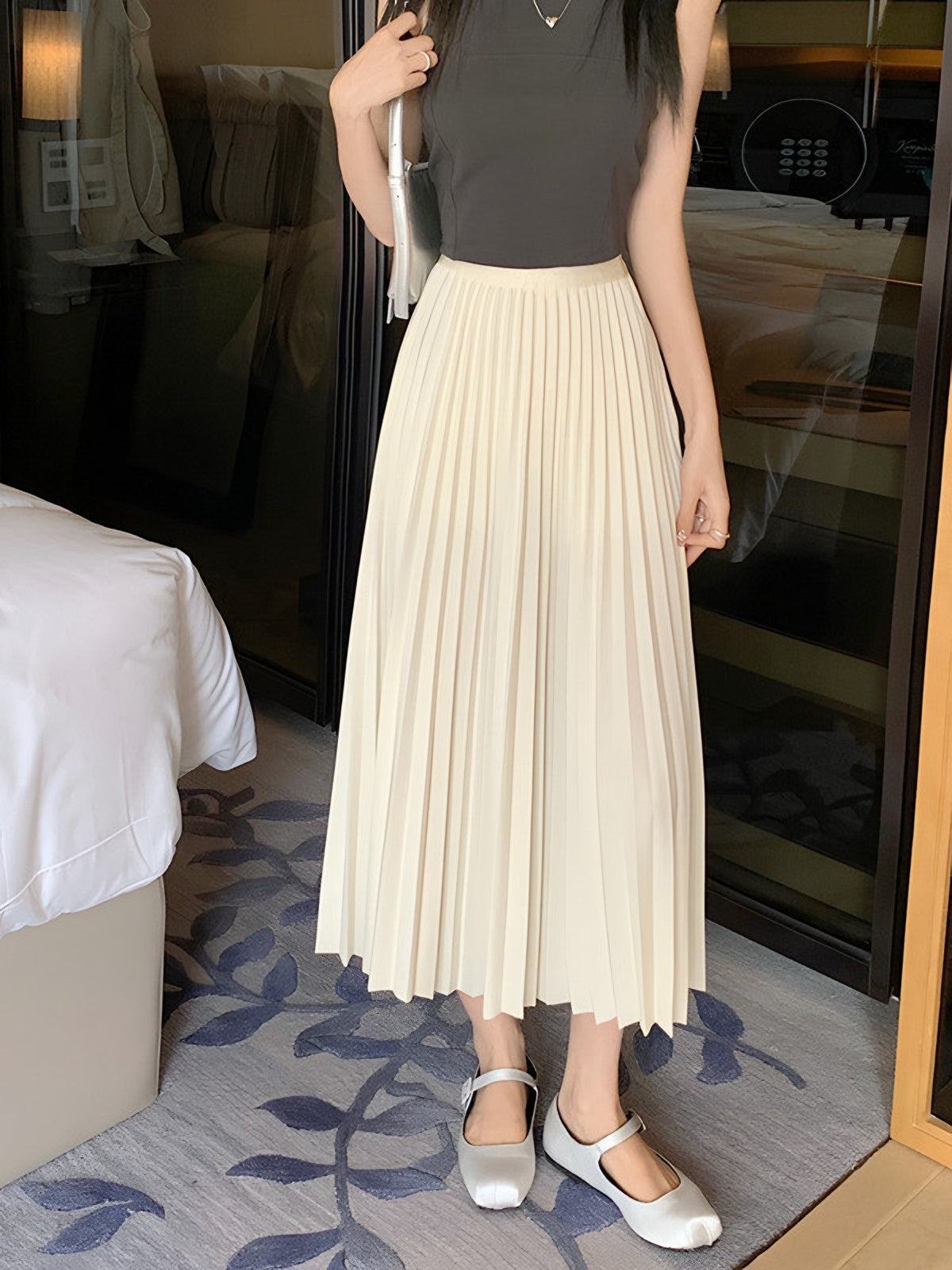 Falda Plisada Midi – Marfil