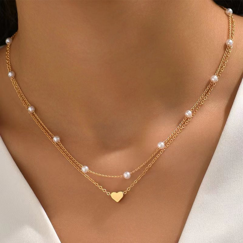 Collar Doble de Perlas con Corazón – foto 2