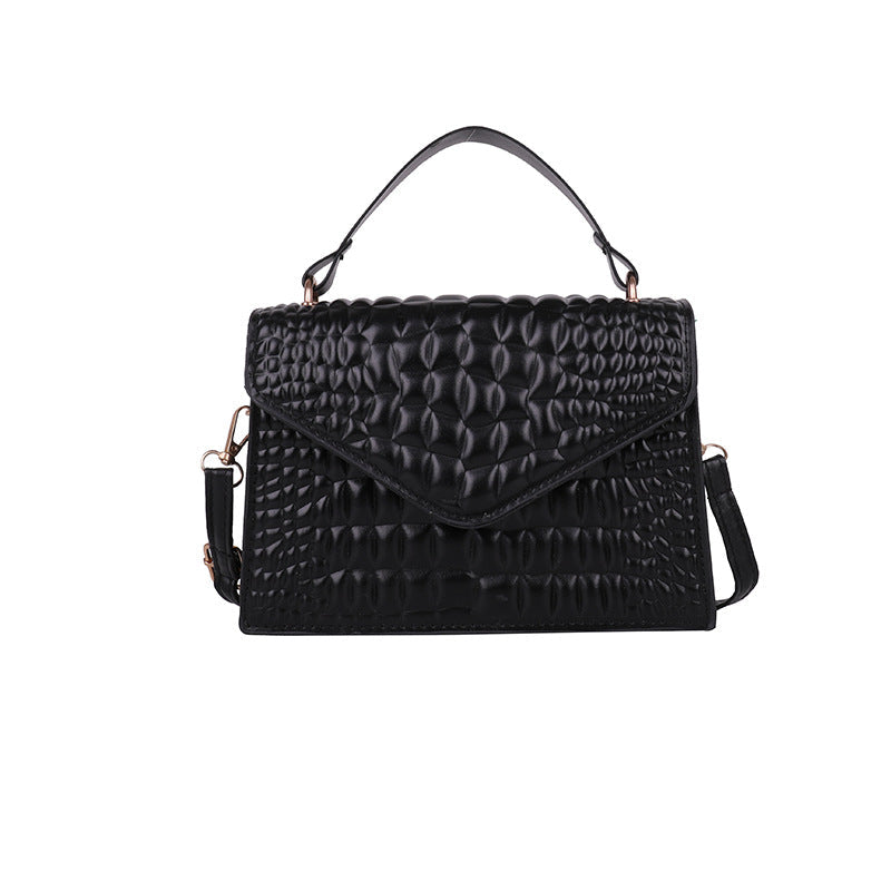 Bolso Bandolera Efecto Croco con Solapa – Negro