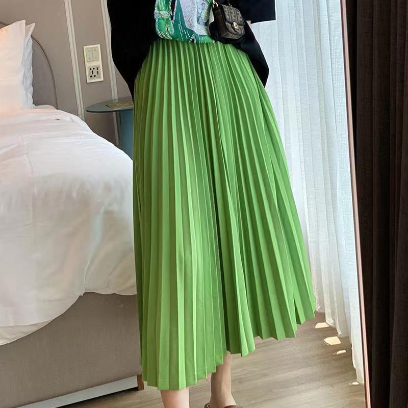 Falda Plisada Midi – Verde manzana