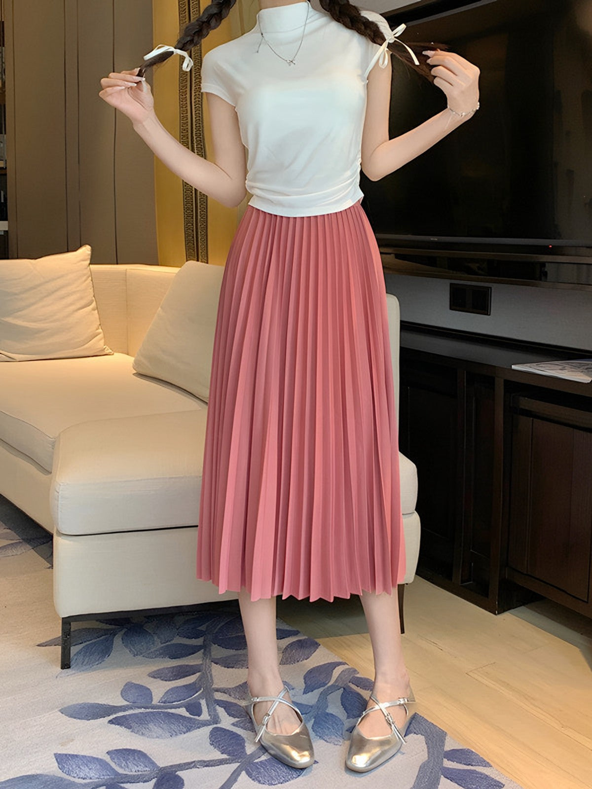 Falda Plisada Midi – Coral