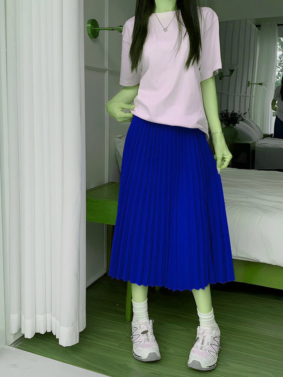 Falda Plisada Midi – Azul klein