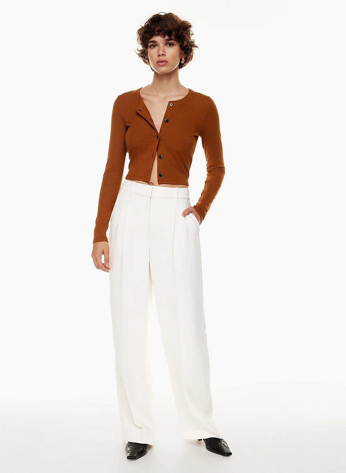Pantalón Ancho de Tiro Alto – Blanco