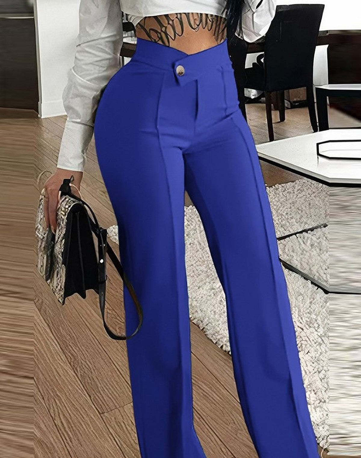 Pantalón Recto de Talle Alto con Hebilla – Azul klein