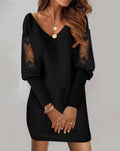 Vestido Mangas de Encaje Bordado – Negro