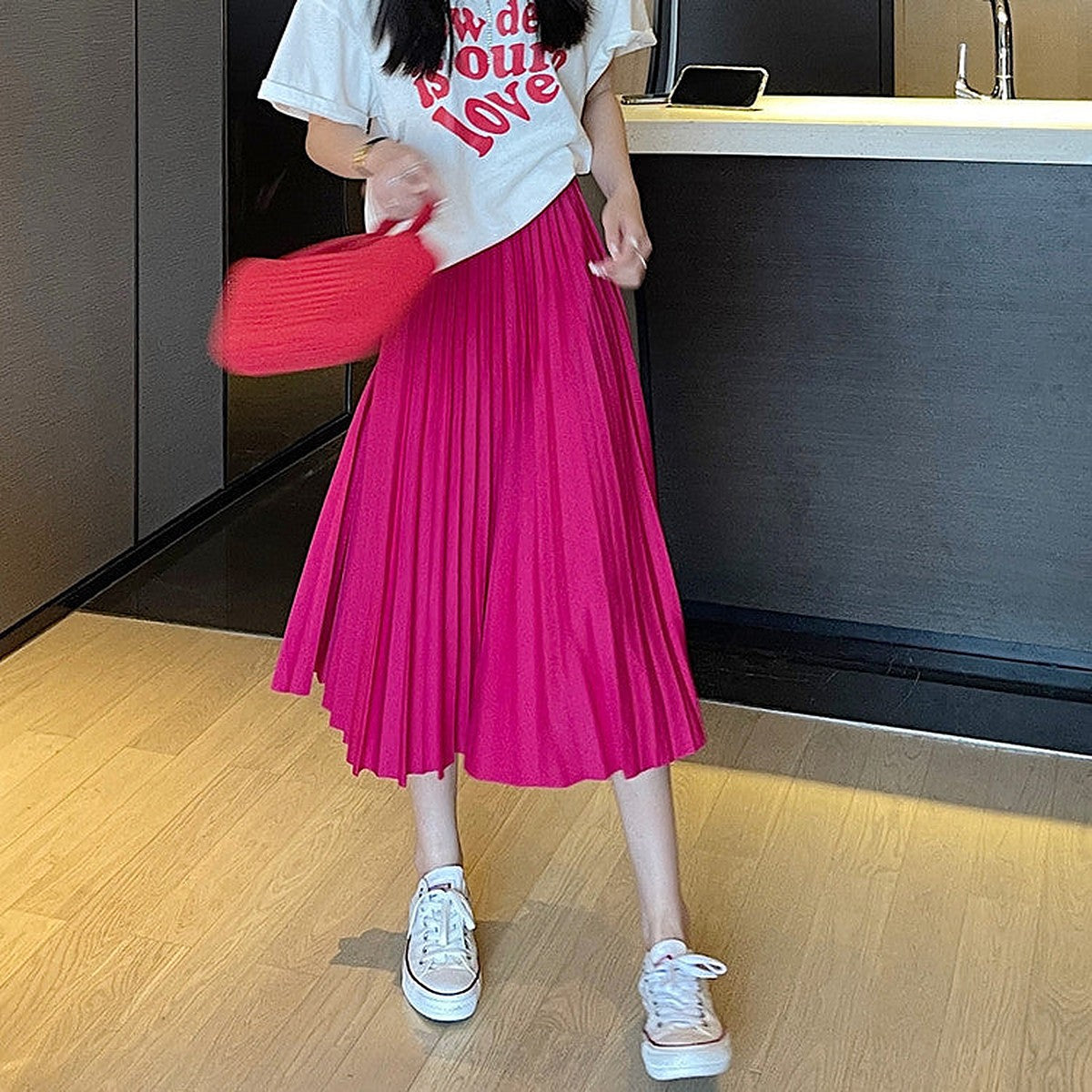 Falda Plisada Midi – Fucsia