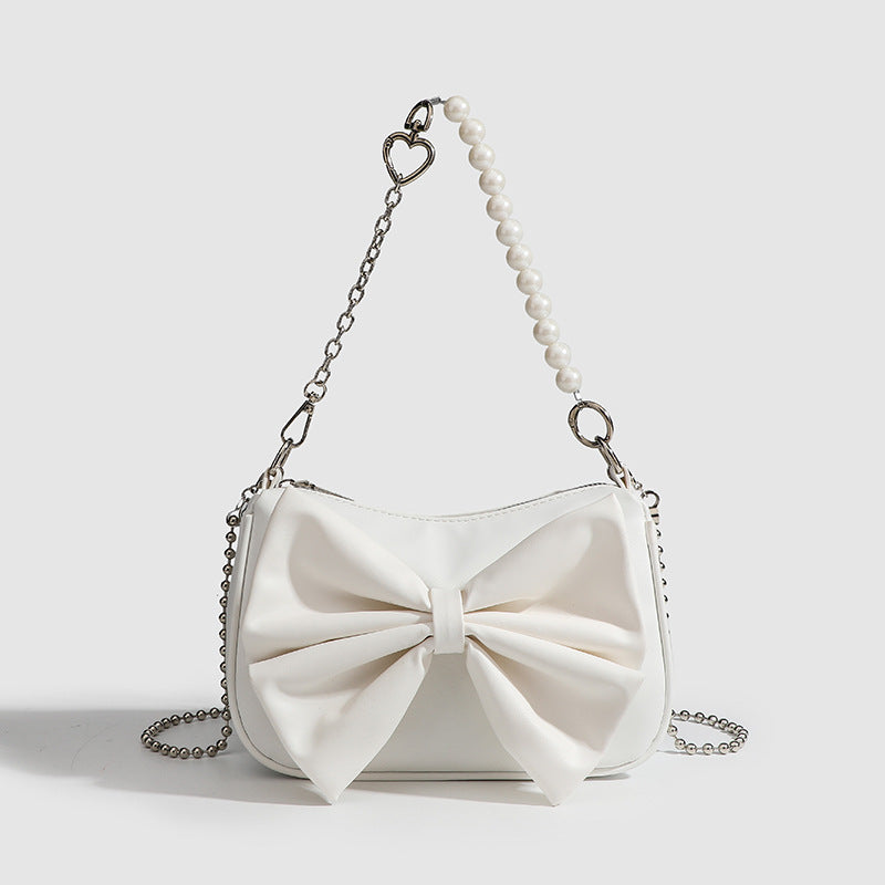 Bolso de Hombro con Lazo y Perlas – Blanco