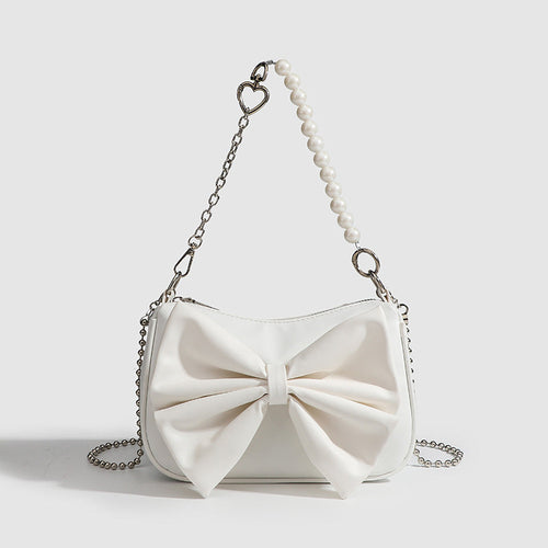 Bolso de Hombro con Lazo y Perlas – Blanco