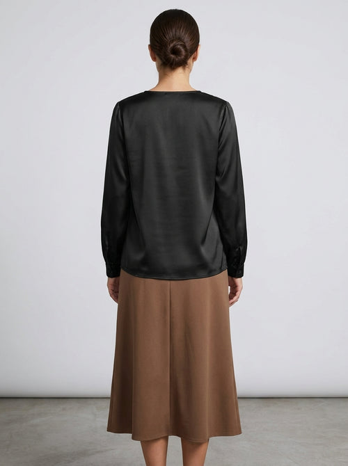 Blusa de Satén Fluida con Escote en V