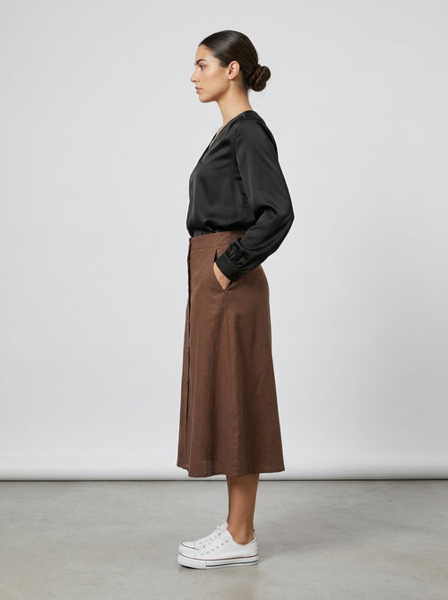 Blusa de Satén Fluida con Escote en V