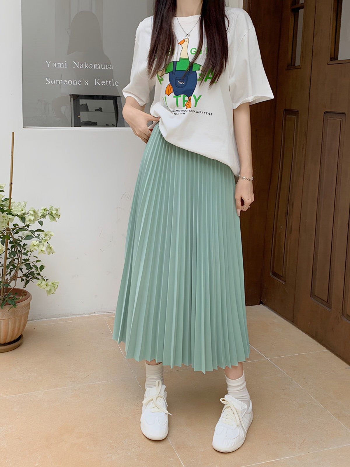 Falda Plisada Midi – Verde menta