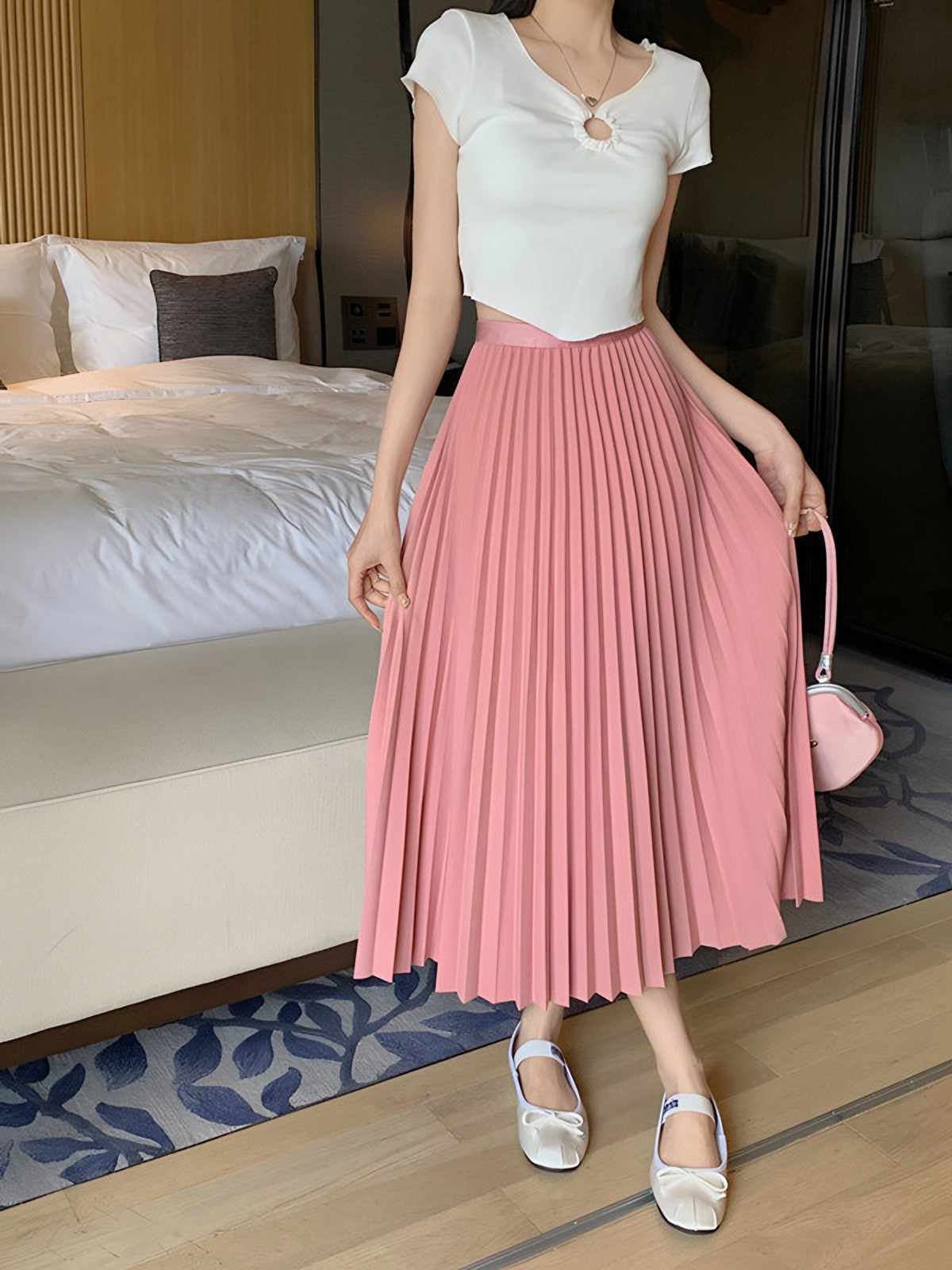 Falda Plisada Midi – Rosa