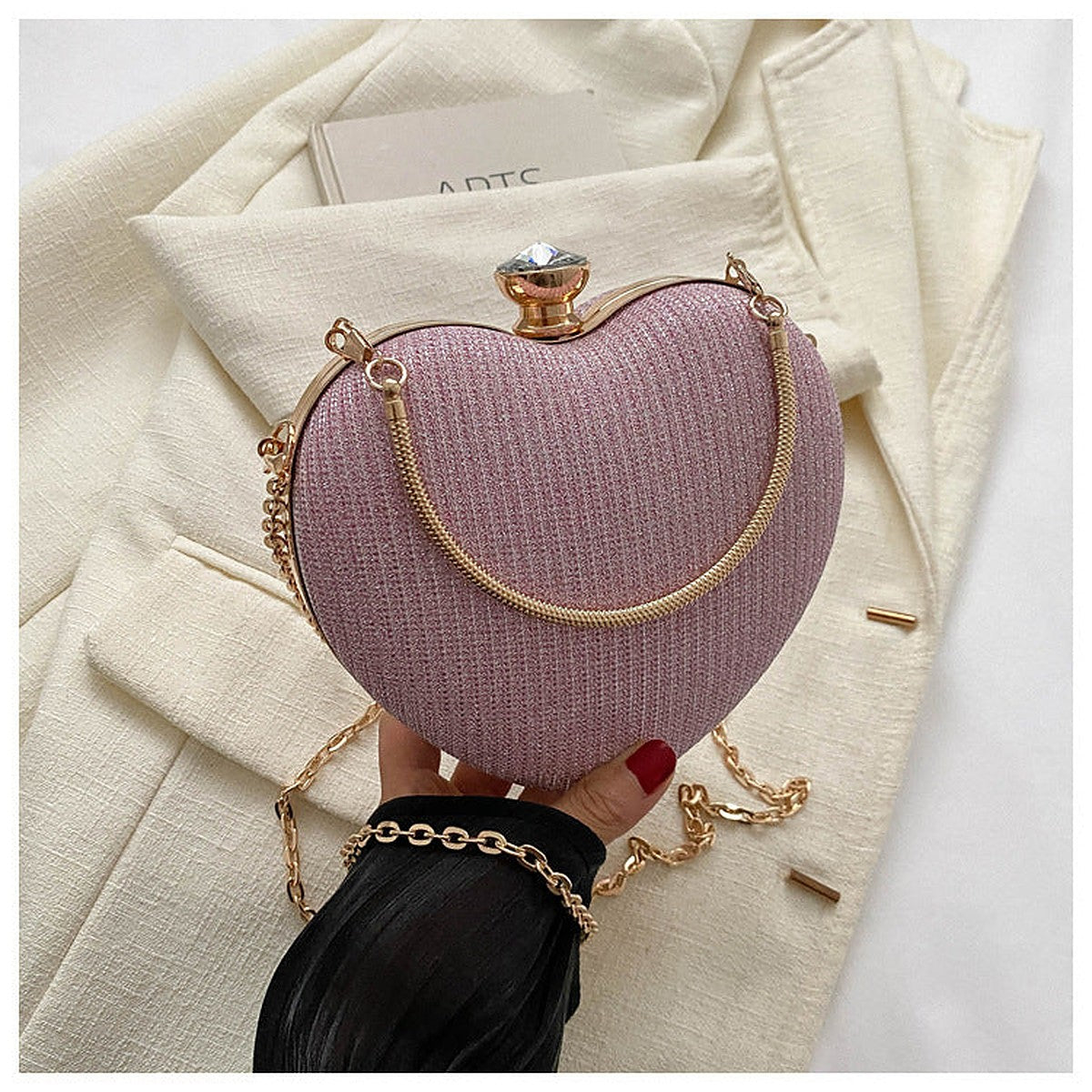 Bolso de Fiesta Joya Corazón – Rosa empolvado