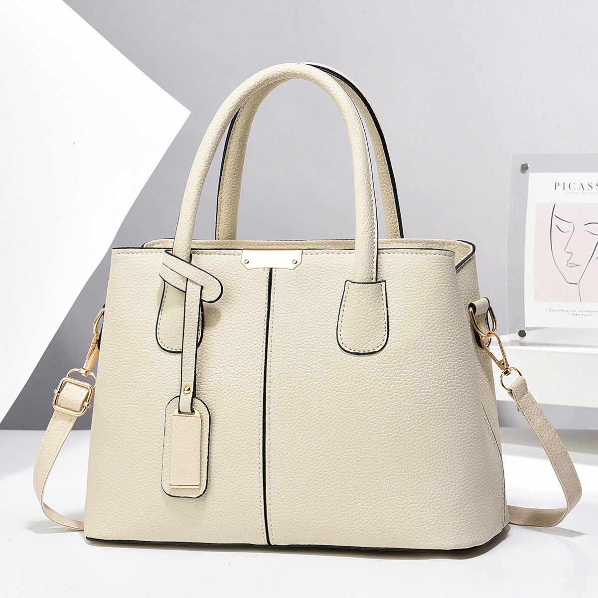 Bolso de Mano Estructurado con Correa – Marfil