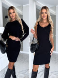 Conjunto de Punto Jersey y Vestido de Tirantes – Negro