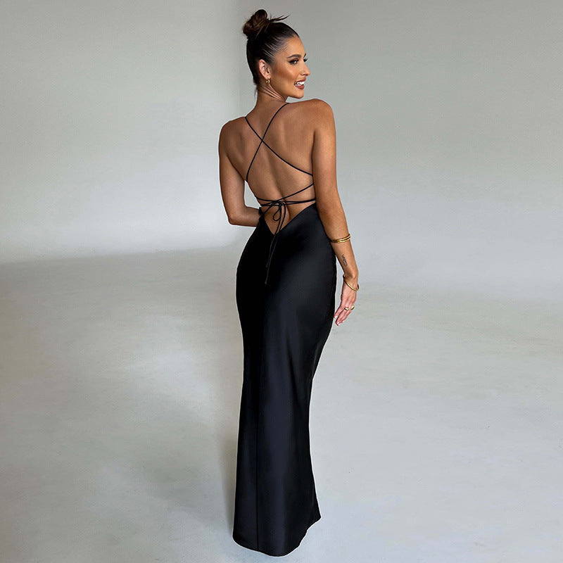 Vestido Largo de Satén con Espalda Cruzada – foto 2