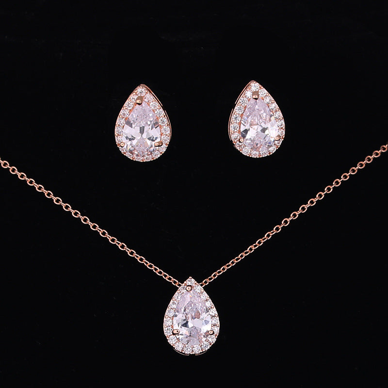 Conjunto de Collar y Pendientes Gota de Circonitas – Dorado rosa