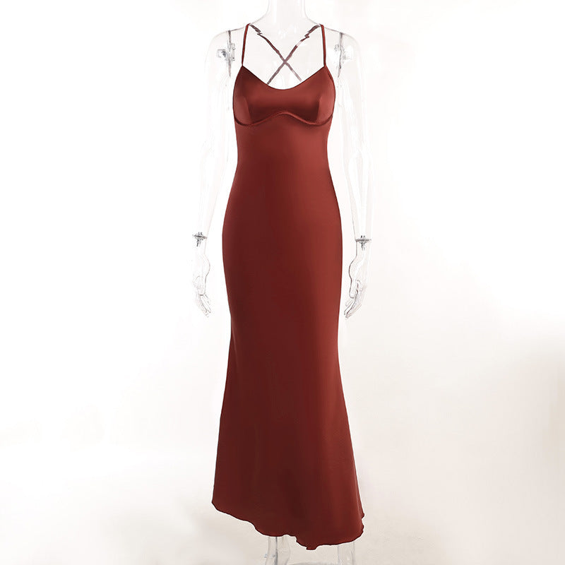 Vestido Largo de Satén con Espalda Cruzada – foto 5